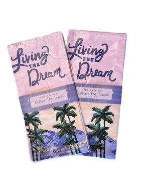 Molly & Rex Cotton Tea Towels Set of 2 — Pink Palm Tree Sunset Print
